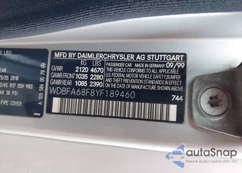 2000 Mercedes-Benz Sl 500 from USA, damaged, VIN WDBFA68F8YF189460